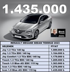 Renault Megane Sedan Fiyatları Temmuz 2023