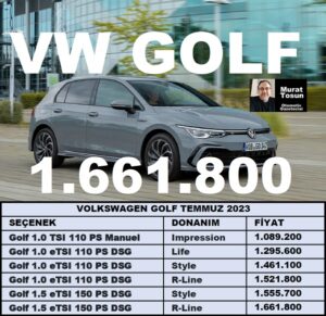 Volkswagen Golf Temmuz 2023 Fiyatları