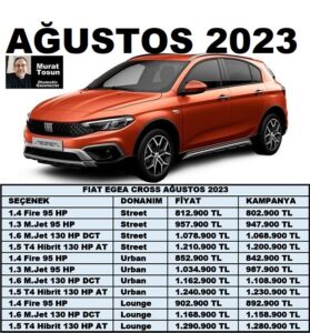 Fiat Egea Cross Fiyatları Ağustos 2023