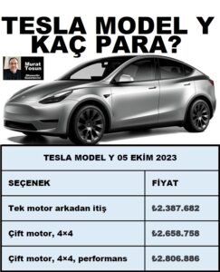 TESLA Model Y Fiyatları Ekim 2023