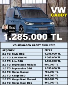 Volkswagen Caddy Fiyat Listesi Ekim 2023