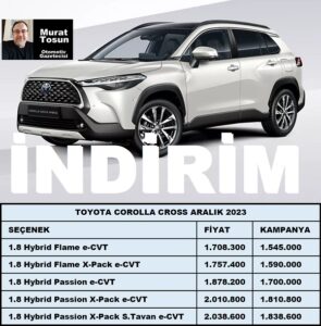 Toyota Corolla Cross Fiyat Listesi Aralık