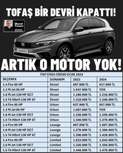 2024 Fiat Egea Cross Fiyat Listesi