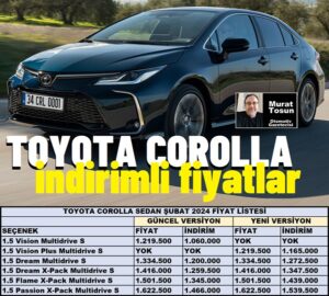 Toyota Corolla Sedan Fiyatlar Şubat 2024